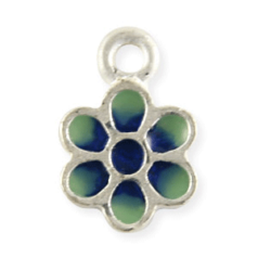 Charm, Pewter Drop 8mm in Flower Design with Enamel Finish - Blue