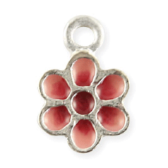Charm, Pewter Drop 8mm in Flower Design with Enamel Finish - Pink