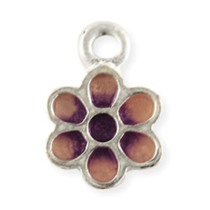Charm, Pewter Drop 8mm in Flower Design with Enamel Finish - Topaz