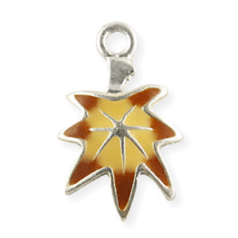Charm, Pewter Drop 12x10mm in Star Shape with Enamel Finish - Yellow and Brown color