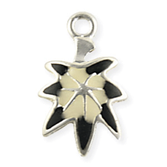 Charm, Pewter Drop 12x10mm in Star Shape with Enamel Finish - Black and Pink Color
