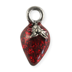 Charm, Pewter Drop 11x7mm Strawberry in enamelled Red.