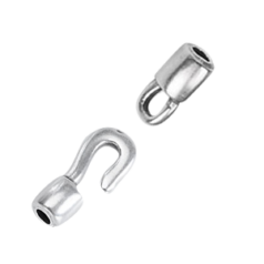 Euro Pewter Hook Clasp for Round Cord, Hook and Cap Total Length 18.5mm, Width 4mm - Antique Silver