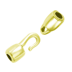 Euro Pewter Hook Clasp for Round Cord, Hook and Cap Total Length 21mm, Width 6mm - Shiny Gold