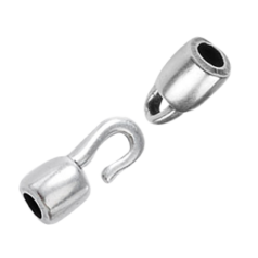 Euro Pewter Hook Clasp for Round Cord, Hook and Cap Total Length 21mm, Width 6mm - Antique Silver