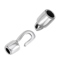 Euro Pewter Hook Clasp for Round Cord, Hook and Cap Total Length: 24mm, Width 6mm - Antique Silver