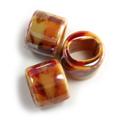 Bead, Porcelain Slider Bead 13.5x16.2mm(LxW), Hole Size: 10.7x8mm- Stone/Red