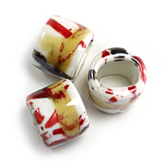 Bead, Porcelain Slider Bead 13.5x16.2mm(LxW), Hole Size: 10.7x8mm- Red/Beige