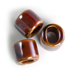 Bead, Porcelain Slider Bead 13.5x16.2mm(LxW), Hole Size: 10.7x8mm- Copper/Bronze