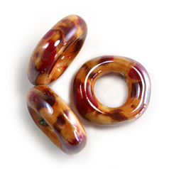 Bead, Porcelain Slider Bead, 17.9x12.60mm(LxW),Hole Size: 10.7x5.6mm - Stone/Red