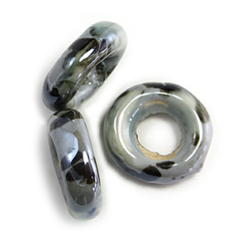 Bead, Porcelain Slider Bead, 17.9x12.60mm(LxW),Hole Size: 10.7x5.6mm - Grey/Black