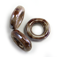 Bead, Porcelain Slider Bead, 17.9x12.60mm(LxW),Hole Size: 10.7x5.6mm - Beige/Brown