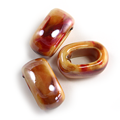 Bead, Porcelain Slider Bead, 19.6x18mm (LxW), Hole Size: 8.2mm- Stone/Red