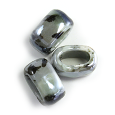 Bead, Porcelain Slider Bead, 19.6x18mm (LxW), Hole Size: 8.2mm- Grey/Black