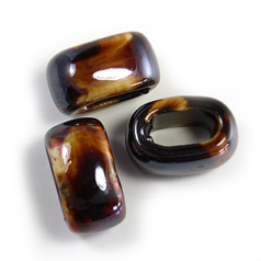 Bead, Porcelain Slider Bead, 19.6x18mm (LxW), Hole Size: 8.2mm- Bronze/Red