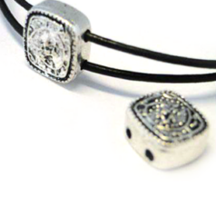 Bead, Slider 13x13mm in Silver for round cord, 2 hole side by side (Hole size:  2mm)