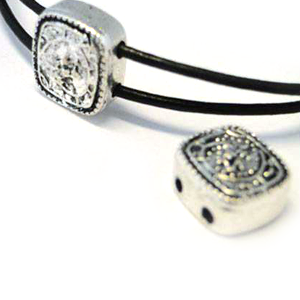 Bead, Slider 13x13mm in Silver for round cord, 2 hole side by side (Hole size:  2mm)