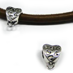 Bead, Slider 9.1x9.1mm Heart Design for Round Leather or Cord (Hole Size: 5mm)