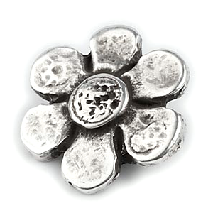Bead, Slider 20x23mm Daisy for Flat Leather or Cord (Hole size: 10x2.5mm) - Antique Silver