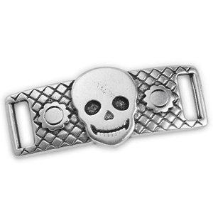 Slider, 42 x 18 mm Skull pattern (Hole: 10x3mm) - Antique Silver