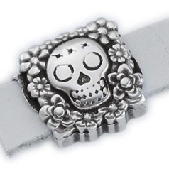 Bead, Slider 17x17mm Skull (Hole: 10x2.5mm) - Antique Silver