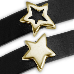 Bead, Slider 14.1x13.2mm Star Design for Flat Leather or Cord  (Hole Size: 10x2.5mm) - Antique Brass