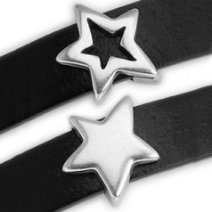 Bead, Slider 14.1x13.2mm Star Design for Flat Leather or Cord (Hole Size: 10x2.5mm) - Antique Silver