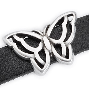 Bead, Slider 22x15mm Butterfly (Hole: 10x2.5mm) - Antique Silver