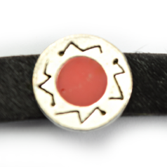 Bead, Slider 15.8mm Enamaled Red for Flat Leather or Cord (Hole size: 10x2mm)