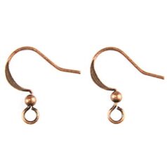 Earwire, Flat Hook with 3mm Ball and Open Loop 20gauge - Antique Copper Plated Brass
