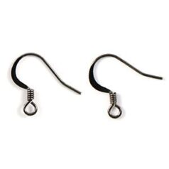 Earwire, 14mm Earwire Flat Hook with 2mm Coil and Open Loop - Gunmetal Plated Brass