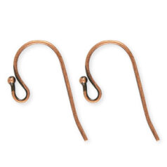 Earwire, 12mm Earwire Fish Hook with 1.5mm Ball and Open Loop 22gauge - Antique Copper Plated Brass