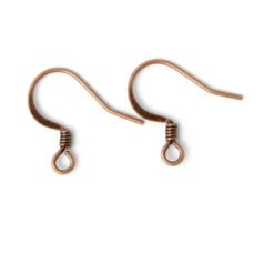 Earwire, 14mm Earwire Flat Hook with 2mm Coil and Open Loop - Antique Copper Plated Brass