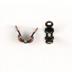 Bead Tip, 5.5×2.5mm Clamshell Bead Tip with Double Loop – Antique Copper Plated Brass