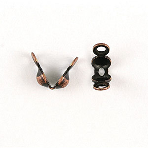 Bead Tip, 5.5×2.5mm Clamshell Bead Tip with Double Loop – Antique Copper Plated Brass