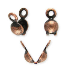 Bead Tip, 7x3.5mm Clamshell Bead Tip with 2 Closed Loop (Double Loop) - Antique Copper Plated Brass