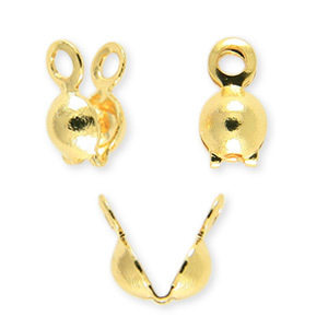 Bead Tip, 7x3.5mm Clamshell Bead Tip with 2 Closed Loop (Double Loop) - 24K Gold Plated Brass