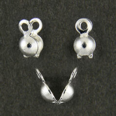 Bead Tip, 7x3.5mm Clamshell Bead Tip with 2 Closed Loop (Double Loop) - .999 Fine Silver Plated Brass