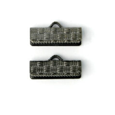 Crimp End, 16mm length 7.5mm width Crimp End with Weave Pattern - Gunmetal Plated
