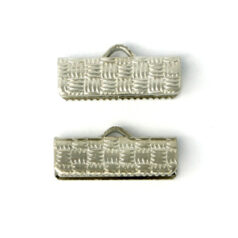 Crimp End, 16mm length 7.5mm width Crimp End with Weave Pattern - Nickel Colour, Nickel Free