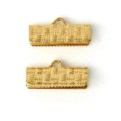 Crimp End, 16mm length 7.5mm width Crimp End with Weave Pattern - 24K Gold Plated