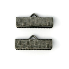Crimp End, 19mm length 7.5mm width Crimp End with Weave Pattern - Gunmetal Plated Metal