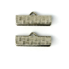 Crimp End, 19mm length 7.5mm width Crimp End with Weave Pattern - Nickel Plated Metal