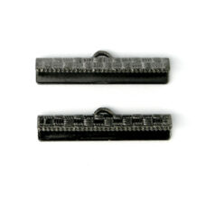 Crimp End Bar, 25mm length 7.5mm width Crimp End Bar with Weave Pattern - Gunmetal Plated Metal