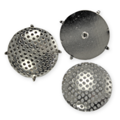 Earring, 20mm Earring Clip-On with 4 prongs in Round Setting with Perforated beading Disc - Rhodium Plated Steel