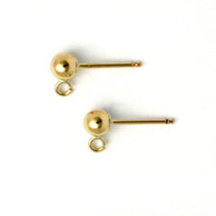 Earring Ball Post, Gold Filled earring ball post with 4mm ball and loop in 14kt/20