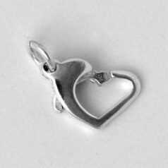 Clasp, 12x8mm Heart Clasp with open loop in Sterling Silver .925