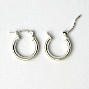 Earring Hoop, 12mm Earring Hoop Round by 2mm with latch back closure in Sterling Silver .925