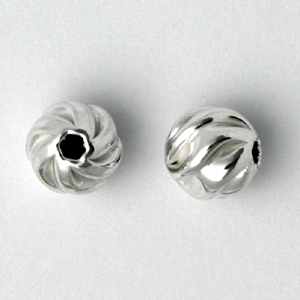 Bead, 8mm Corrugated Round Bead seamless in Sterling Silver .925