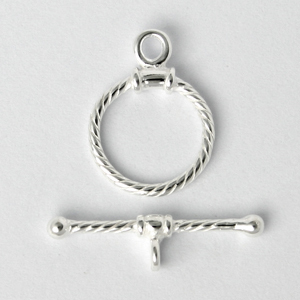 Toggle Clasp, 13mm Round Toggle Clasp with bar length 22mm in a twisted style in Sterling Silver.925